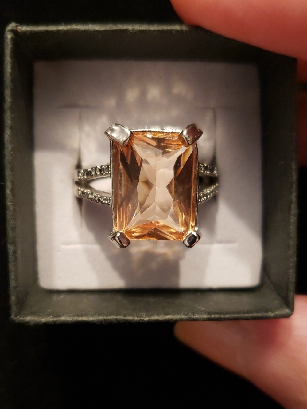 NEW Morganite Sterling Multi-carat Emerald-cut Ring, Size 8.5, Peach Color!